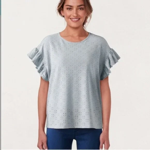 LC Lauren Conrad Eyelet Ruffle Sleeve Tee - Picture 1 of 2